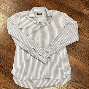 Ermenegildo Zegna Men's Striped Dress Shirt in White and Blue, Size 42 (259)